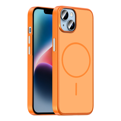 Apple iPhone 14 Kılıf M-Safe Şarj Özellikli Zore Lora PC Kapak Turuncu