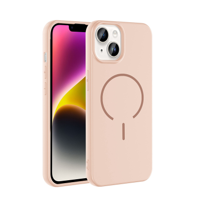 Apple iPhone 14 Kılıf M-safe Şarj Özellikli Zore Meta Kapak Pembe