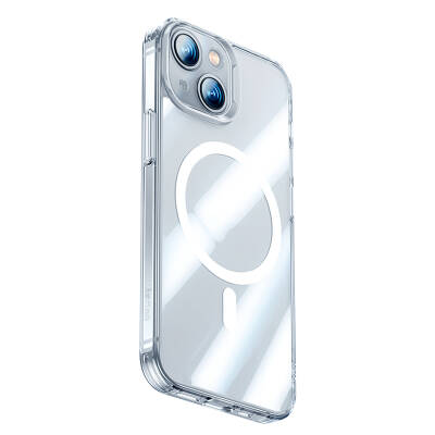 Apple iPhone 14 Kılıf Magsafe Şarj Özellikli Benks Magnetic Shiny Glass Serisi Kapak Renksiz