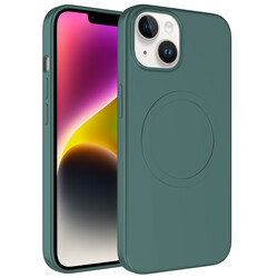 Apple iPhone 14 Kılıf Magsafe Wireless Şarj Özellikli Pastel Renk Silikon Zore Plas Kapak Koyu Yeşil
