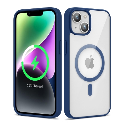 Apple iPhone 14 Kılıf Magsafe Wireless Şarj Özellikli Silikon Zore Ege Kapak Mavi