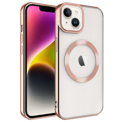 Apple iPhone 14 Kılıf Magsafe Wireless Şarj Özellikli Zore Setro Silikon Rose Gold