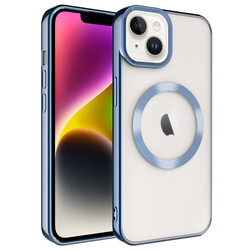 Apple iPhone 14 Kılıf Magsafe Wireless Şarj Özellikli Zore Setro Silikon Mavi