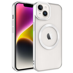 Apple iPhone 14 Kılıf Magsafe Wireless Şarj Özellikli Zore Setro Silikon Gümüş