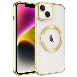 Apple iPhone 14 Kılıf Magsafe Wireless Şarj Özellikli Zore Setro Silikon Gold