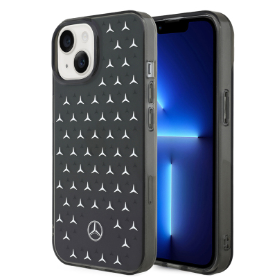 Apple iPhone 14 Kılıf Mercedes Benz Çift Katmanlı Yıldız Desenli Dizayn Kapak Siyah-Gümüş