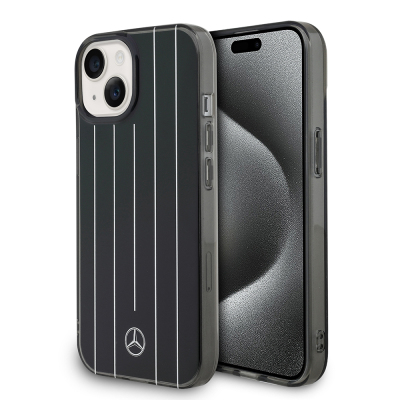 Apple iPhone 14 Kılıf Mercedes Benz Orjinal Lisanslı New Urban 3 Sert PC Paralel Çizgi Desenli Kapak Siyah