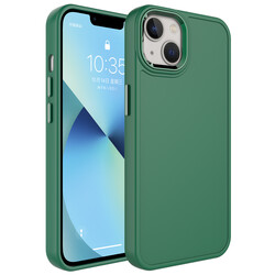 Apple iPhone 14 Kılıf Metal Çerçeve ve Buton Tasarımlı Sert Zore Botox Kapak Koyu Yeşil