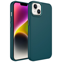 Apple iPhone 14 Kılıf Metal Çerçeve ve Buton Tasarımlı Silikon Zore Luna Kapak Koyu Yeşil