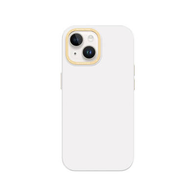 Apple iPhone 14 Kılıf Metal Kamera Çerçeveli Recci Glaze Serisi Kapak Beyaz