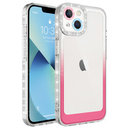 Apple iPhone 14 Kılıf Simli ve Renk Geçiş Tasarımlı Lens Korumalı Zore Park Kapak Beyaz-Pembe