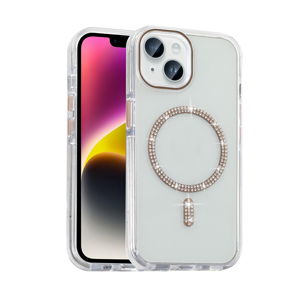 Apple iPhone 14 Kılıf Taşlı Tasarım M-safe Şarj Özellikli Zore Koment Silikon Kapak - 2