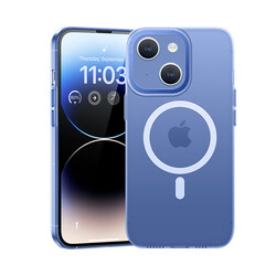 Apple iPhone 14 Kılıf Wireless Şarj Destekli Benks Magnetik Haze Kapak Mavi