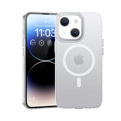Apple iPhone 14 Kılıf Wireless Şarj Destekli Benks Magnetik Haze Kapak Gümüş