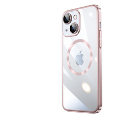 Apple iPhone 14 Kılıf Wireless Şarj Özellikli Sert PC Zore Riksos Magsafe Kapak Rose Gold