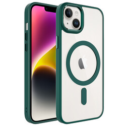 Apple iPhone 14 Kılıf Wireless Şarj Özellikli Zore Krom Magsafe Silikon Kapak Koyu Yeşil