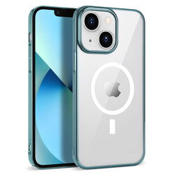 Apple iPhone 14 Kılıf Zore Wireless Şarj Özellikli Pixel Magsafe Kapak Sierra Mavi