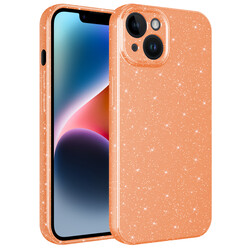 Apple iPhone 14 Plus Case Camera Protected Glittery Luxury Zore Cotton Cover Orange