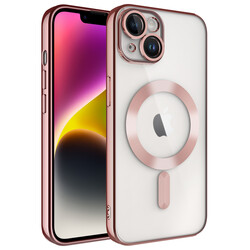 Apple iPhone 14 Plus Case Camera Protected Magsafe Wireless Charger Zore Demre Cover Rose Gold