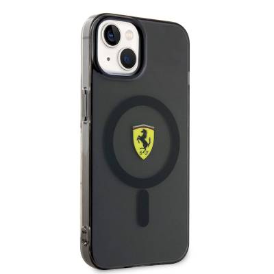 Apple iPhone 14 Plus Case Ferrari Magsafe Charging Feature Semi-Transparent Design Cover Black