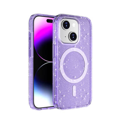 Apple iPhone 14 Plus Case Magsafe Charging Feature Shining Glitter Transparent Colored Zore Allstar Cover Purple