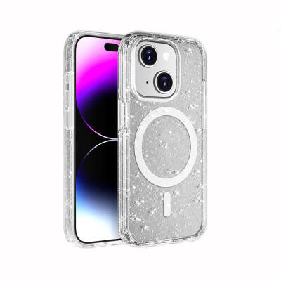 Apple iPhone 14 Plus Case Magsafe Charging Feature Shining Glitter Transparent Colored Zore Allstar Cover Şeffaf