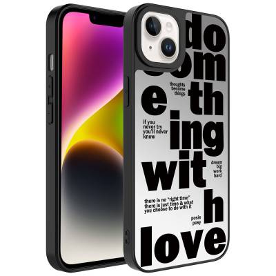 Apple iPhone 14 Plus Case Mirror Patterned Camera Protected Glossy Zore Mirror Cover Love
