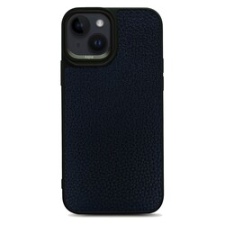 Apple iPhone 14 Plus Case Soft Leather Metal Camera Framed Kajsa Litchi Cover Black