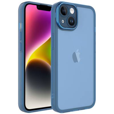 Apple iPhone 14 Plus Kılıf Kamera Korumalı Transparan Zore Post Kapak Mavi