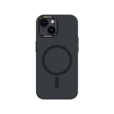 Apple iPhone 14 Plus Kılıf Magsafe Şarj Özellikli Metal Kamera Çerçeveli Recci Glaze Serisi Kapak Siyah