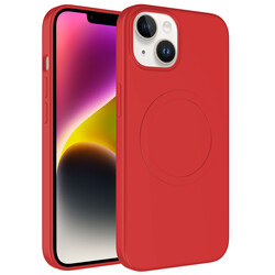 Apple iPhone 14 Plus Kılıf Magsafe Wireless Şarj Özellikli Pastel Renk Silikon Zore Plas Kapak Kırmızı