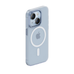Apple iPhone 14 Plus Kılıf Wireless Şarj Destekli Benks Yeni Seri Magnetik Haze Kapak Mavi