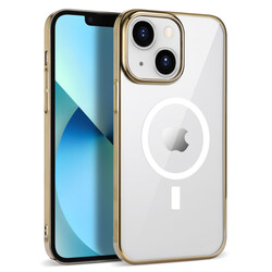 Apple iPhone 14 Plus Kılıf Zore Wireless Şarj Özellikli Pixel Magsafe Kapak Gold