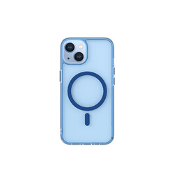 Apple iPhone 14 Plus Wiwu Magsafe Şarj Özellikli Lens Korumalı Şeffaf Silikon Kapak Mavi