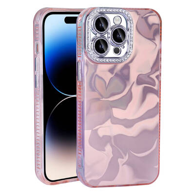 Apple iPhone 14 Pro Case Airbag Shiny Stone Detail Design Zore Esila Cover Pink