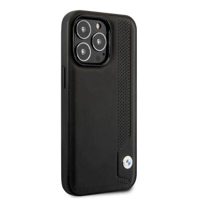 Apple iPhone 14 Pro Case BMW Leather Blue Dot Design Cover Black