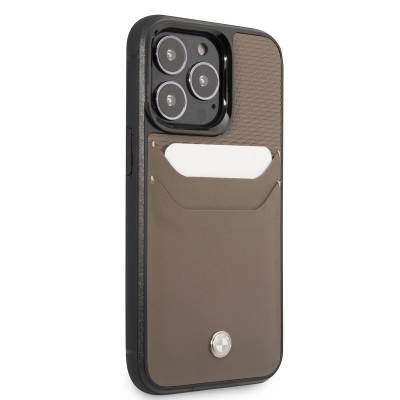 Apple iPhone 14 Pro Case BMW Leather Card Holder Design Cover Brown