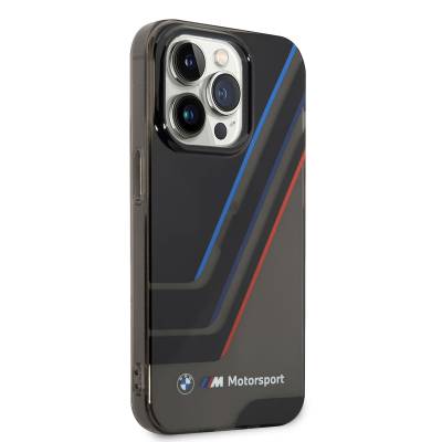 Apple iPhone 14 Pro Case BMW Original Licensed Semi-Transparent Striped Design Cover Black