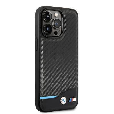 Apple iPhone 14 Pro Case BMW PU Leather And Carbon Design Cover Black