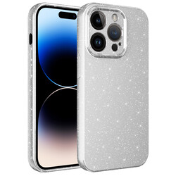 Apple iPhone 14 Pro Case Camera Protected Glittery Luxury Zore Cotton Cover White