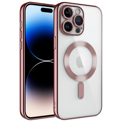 Apple iPhone 14 Pro Case Camera Protected Magsafe Wireless Charger Zore Demre Cover Rose Gold