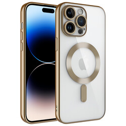 Apple iPhone 14 Pro Case Camera Protected Magsafe Wireless Charger Zore Demre Cover Gold