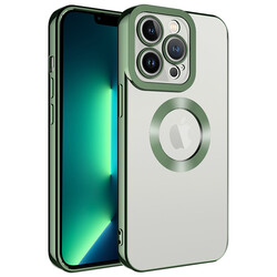Apple iPhone 14 Pro Case Camera Protected Zore Omega Cover With Logo Green