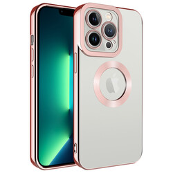 Apple iPhone 14 Pro Case Camera Protected Zore Omega Cover With Logo Rose Gold