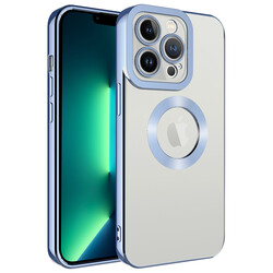 Apple iPhone 14 Pro Case Camera Protected Zore Omega Cover With Logo Light Blue
