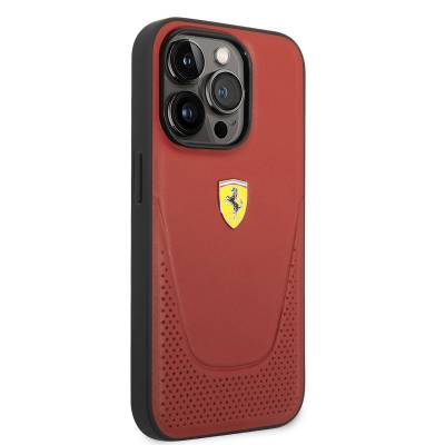 Apple iPhone 14 Pro Case Ferrari Leather Perforated Design Cover Red