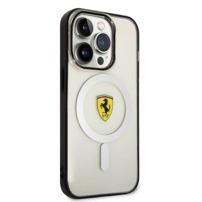 Apple iPhone 14 Pro Case Ferrari Magsafe Transparent Design Cover with Charging Feature Colorless