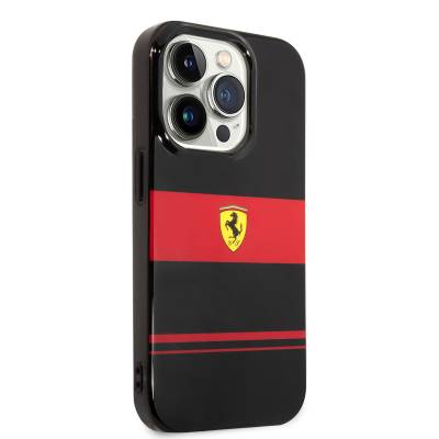 Apple iPhone 14 Pro Case Ferrari Original Licensed Horizontal Striped Design Cover with Magsafe Charging Feature Black