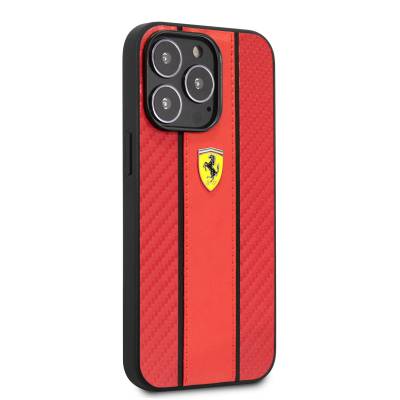 Apple iPhone 14 Pro Case Ferrari PU Leather And Carbon Design Cover Red