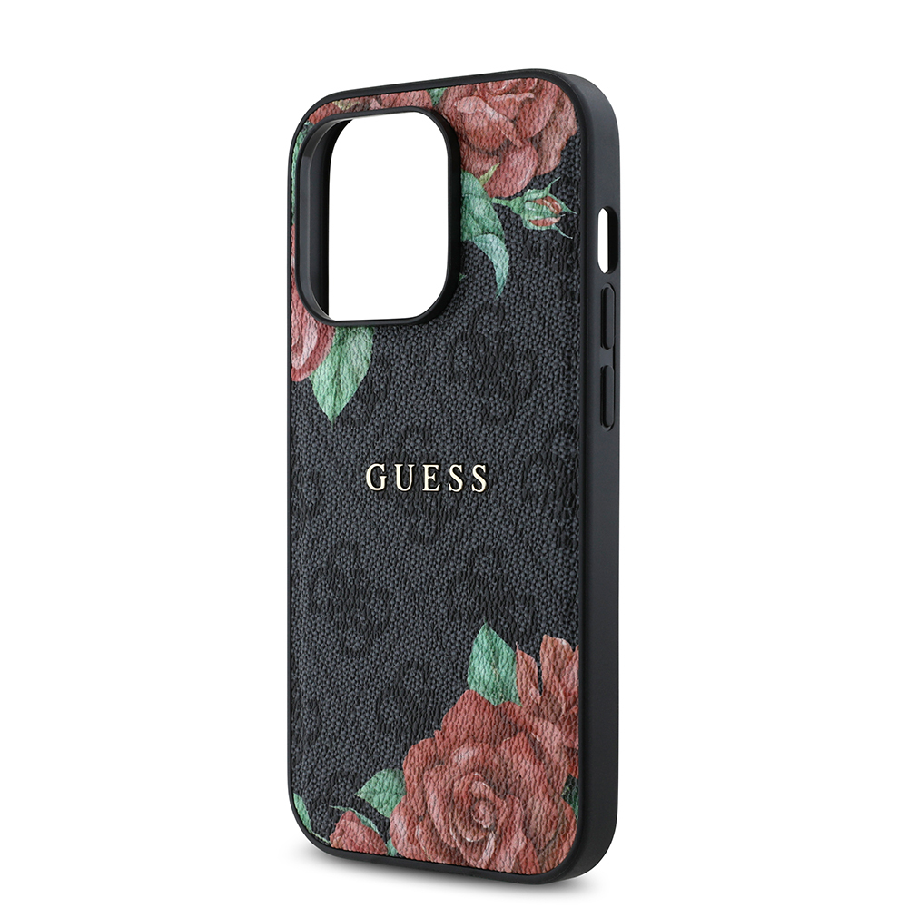 Apple iPhone 14 Pro Case Guess Original Licensed Magsafe Charging Feature Rose Printed 4G Patterned Text Logo Cover - 8